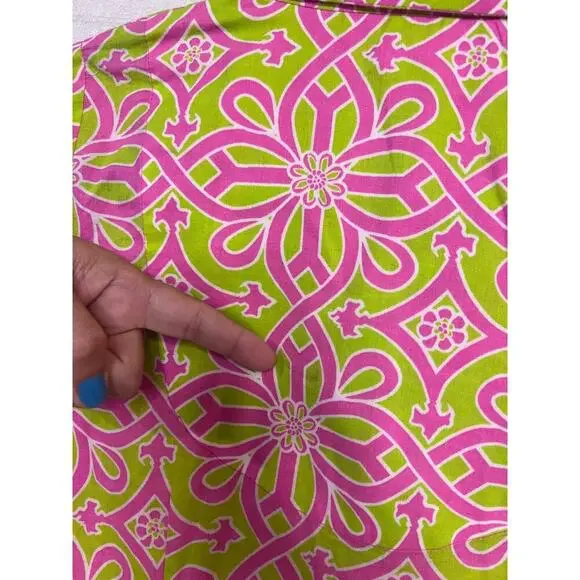 Gretchen Scott Designs Priss Brooks Ruffle Blouse Pink Green Sz XS - Picture 8 of 8